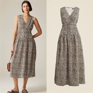 J Crew sleeveless V Neck midi leopard print dress